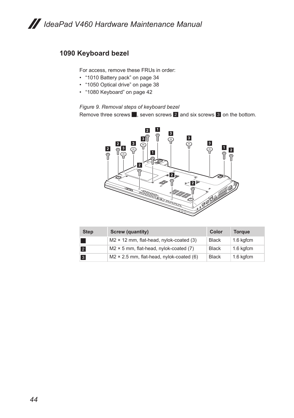 1090 keyboard bezel, Ideapad v460 hardware maintenance manual | Lenovo IdeaPad V460 User Manual | Page 48 / 88