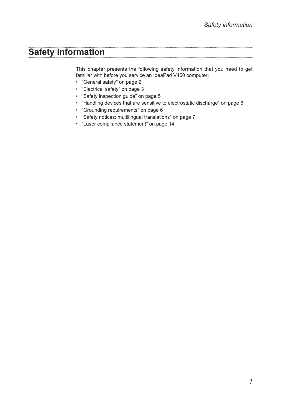 Safety information | Lenovo IdeaPad V460 User Manual | Page 5 / 88