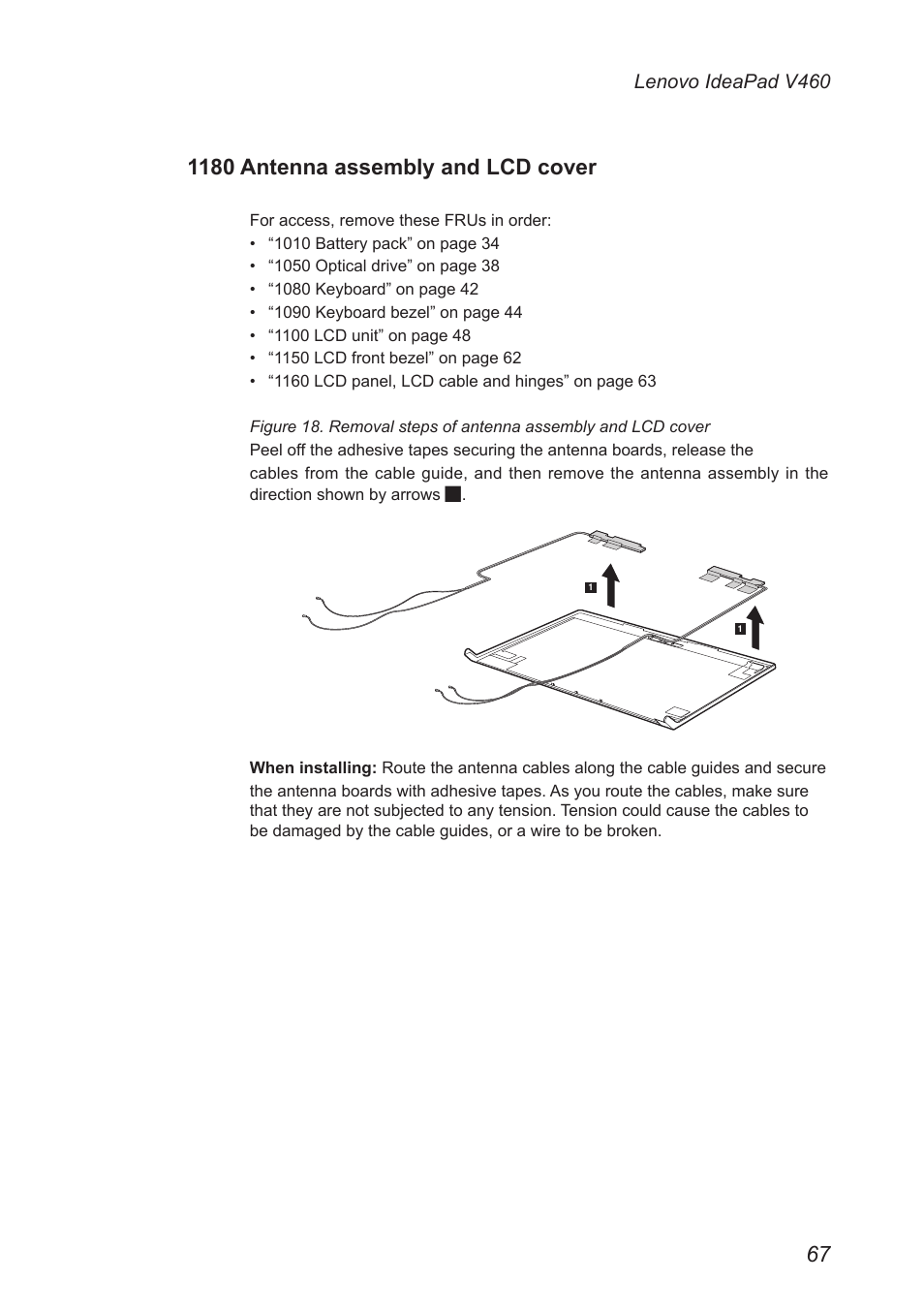 1180 antenna assembly and lcd cover | Lenovo IdeaPad V460 User Manual | Page 71 / 88