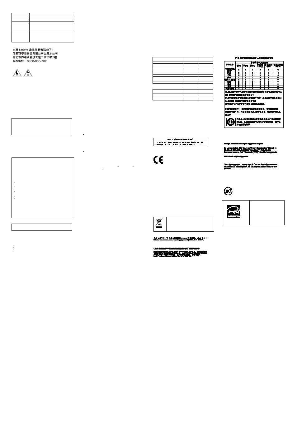 Lenovo product service information for taiwan, Safety information, Laser compliance statement | Caution, Plastic bag notice, Lithium coin cell battery notice, Polyvinyl chloride (pvc) cable and cord notice, Using headphones or earphones, Lenovo limited warranty notice, Windows 8 | Lenovo ThinkPad Edge E531 User Manual | Page 2 / 2