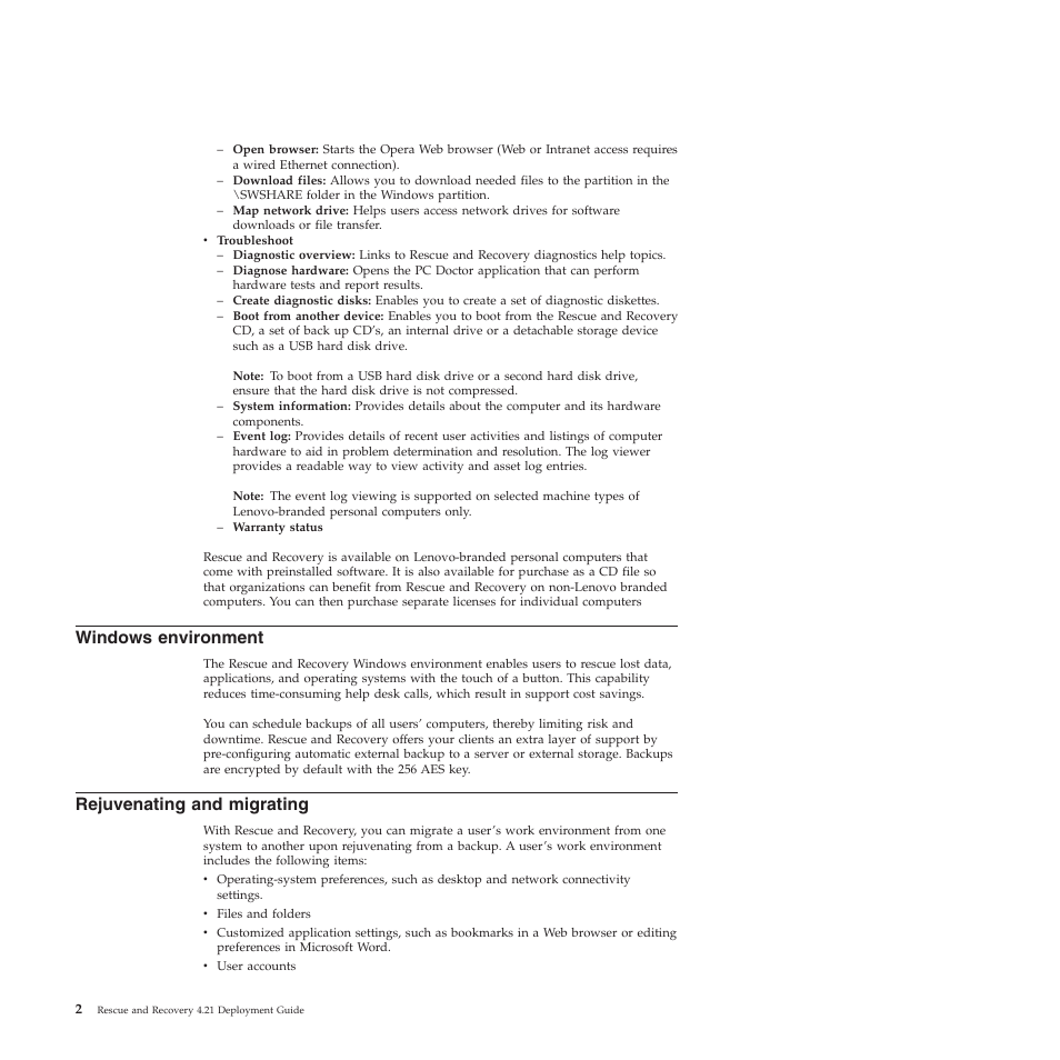 Windows environment, Rejuvenating and migrating | Lenovo ThinkPad R61i User Manual | Page 10 / 156