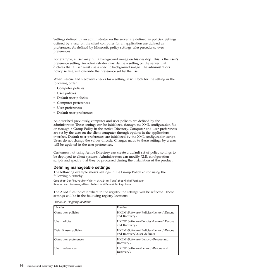 Defining manageable settings | Lenovo ThinkPad R61i User Manual | Page 104 / 156