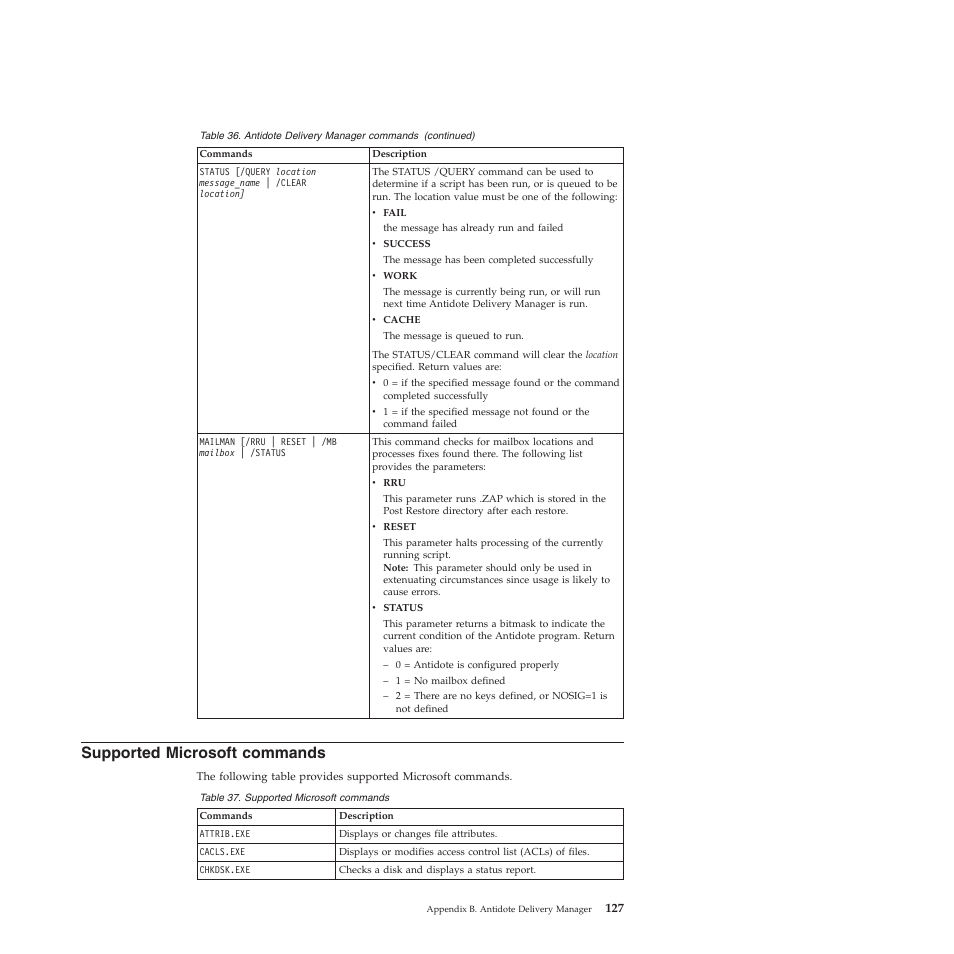 Supported microsoft commands | Lenovo ThinkPad R61i User Manual | Page 135 / 156