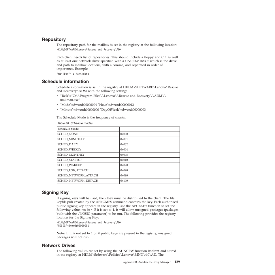 Repository, Schedule information, Signing key | Network drives | Lenovo ThinkPad R61i User Manual | Page 137 / 156