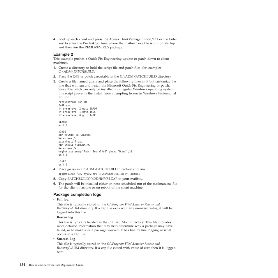 Example 2, Package completion logs | Lenovo ThinkPad R61i User Manual | Page 142 / 156