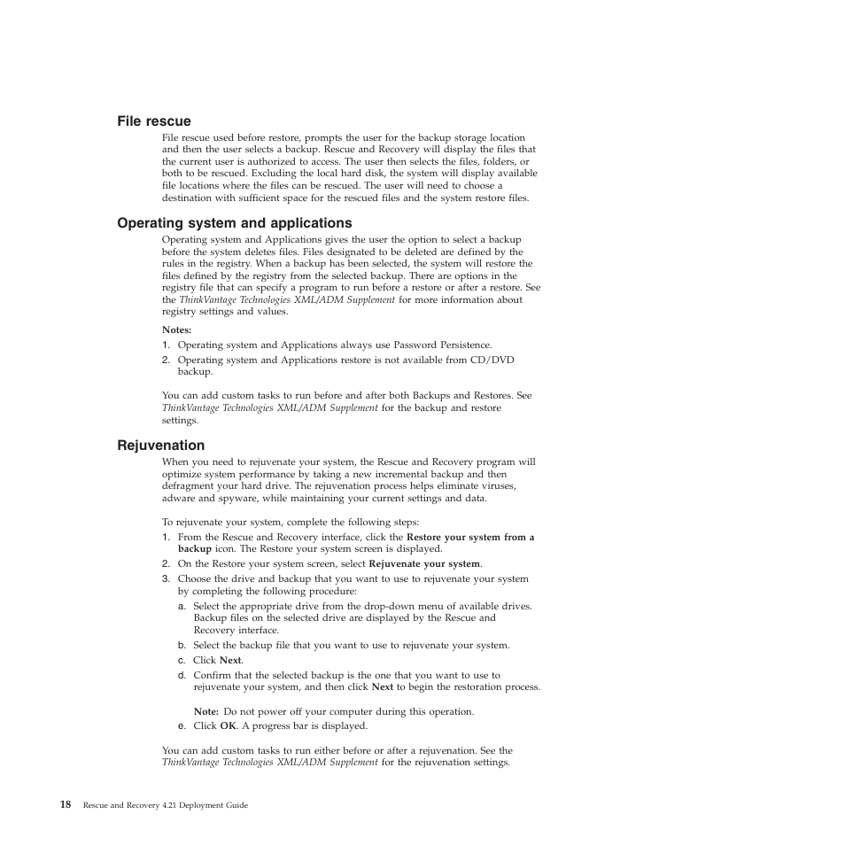 File rescue, Operating system and applications, Rejuvenation | Lenovo ThinkPad R61i User Manual | Page 26 / 156