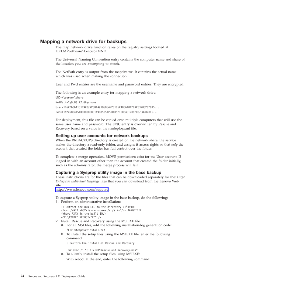 Mapping a network drive for backups, Setting up user accounts for network backups | Lenovo ThinkPad R61i User Manual | Page 32 / 156