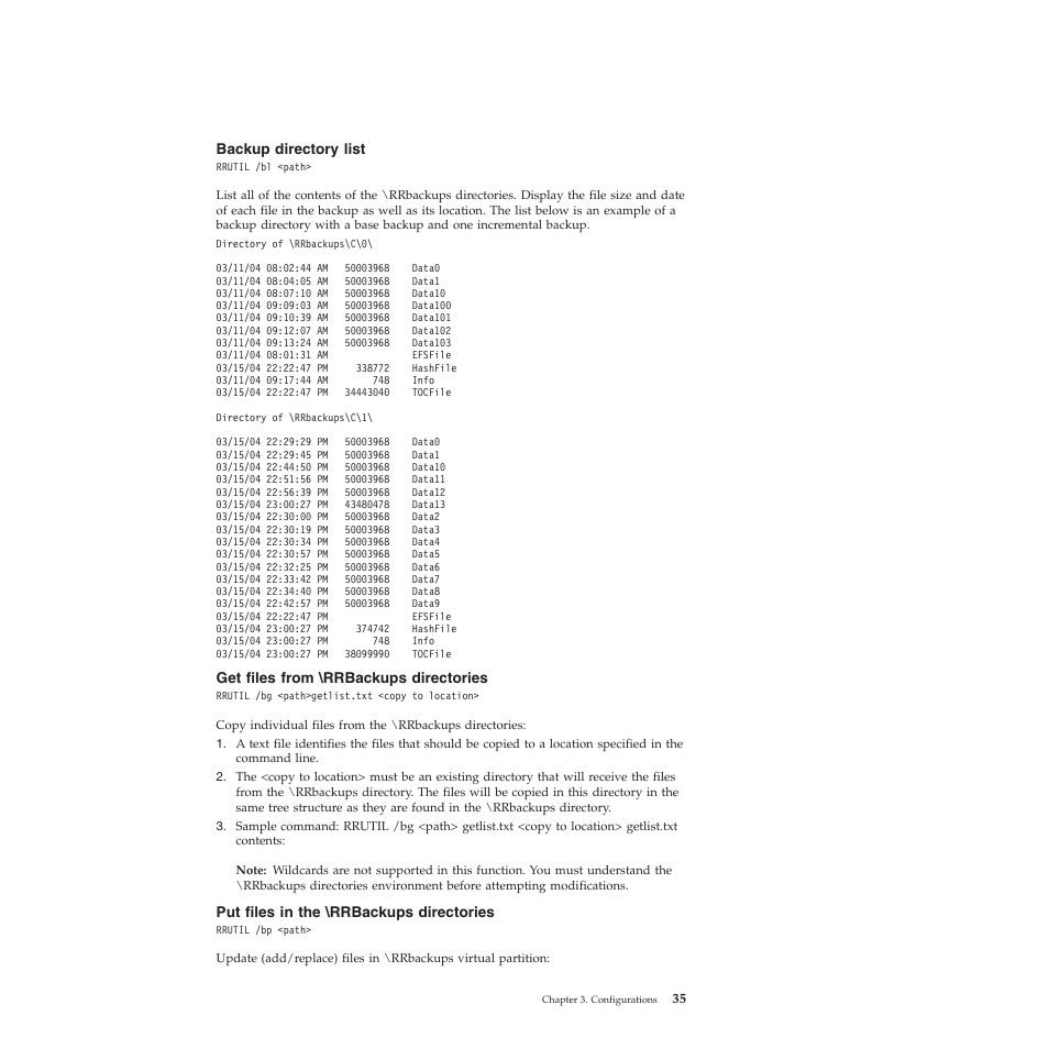 Backup directory list, Get files from \rrbackups directories, Put files in the \rrbackups directories | Lenovo ThinkPad R61i User Manual | Page 43 / 156