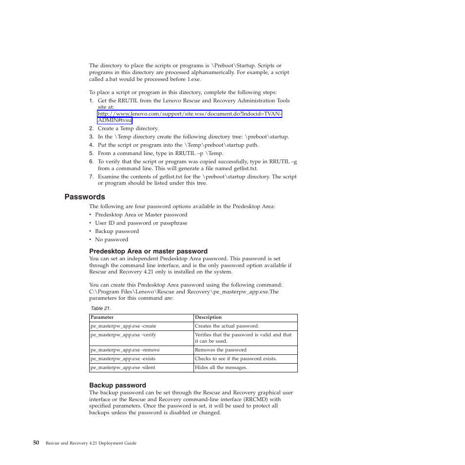 Passwords, Predesktop area or master password, Backup password | Lenovo ThinkPad R61i User Manual | Page 58 / 156