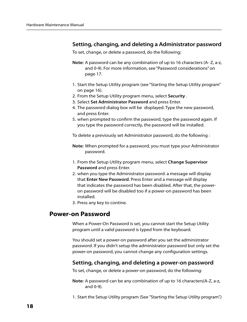 Power-on password | Lenovo IdeaCentre K330B User Manual | Page 20 / 57