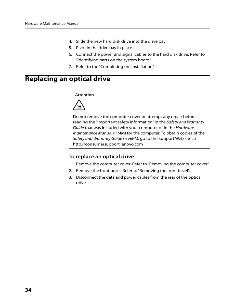 Replacing an optical drive | Lenovo IdeaCentre K330B User Manual | Page 36 / 57