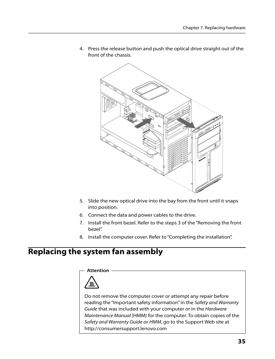 Replacing the system fan assembly | Lenovo IdeaCentre K330B User Manual | Page 37 / 57