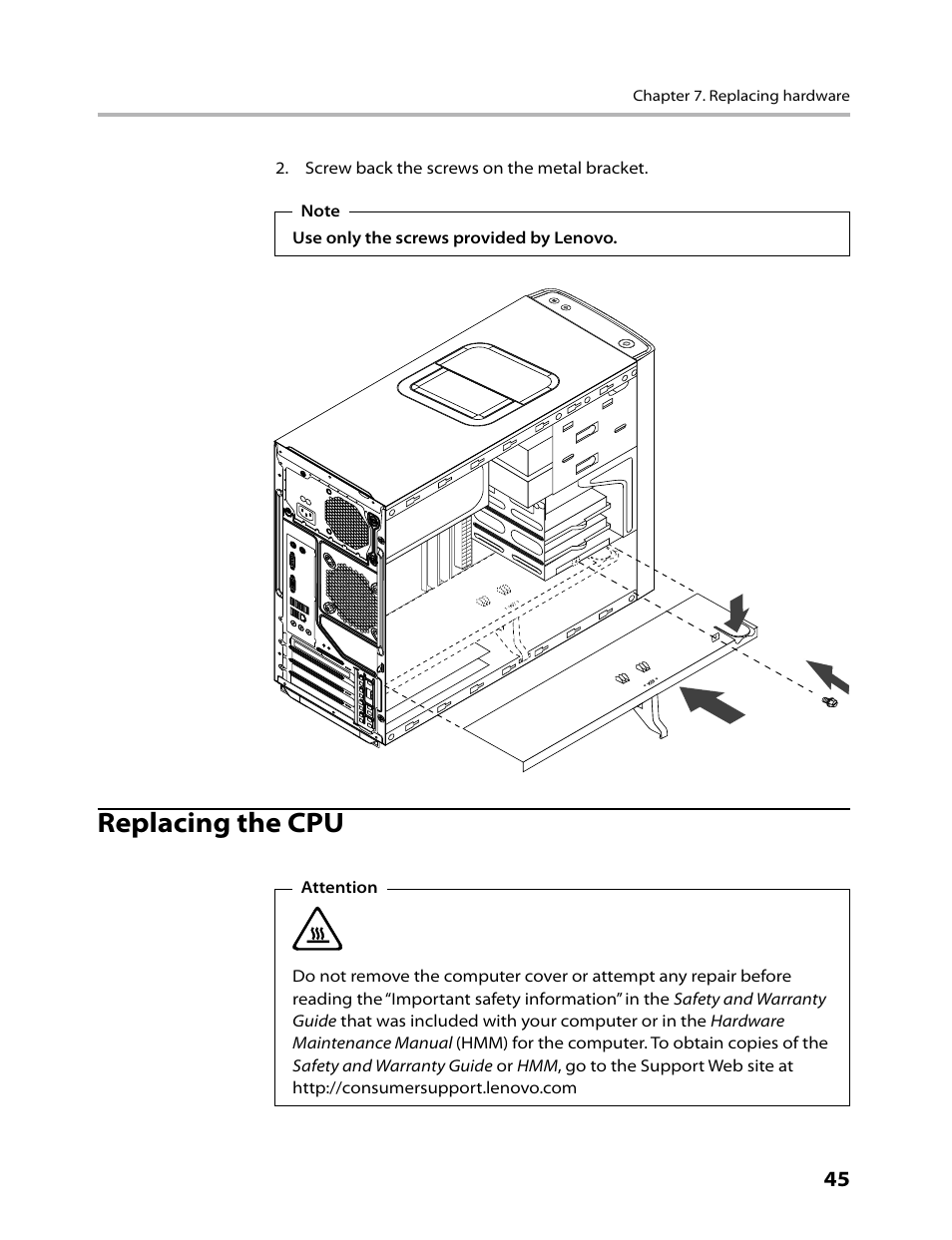 Replacing the cpu | Lenovo IdeaCentre K330B User Manual | Page 47 / 57