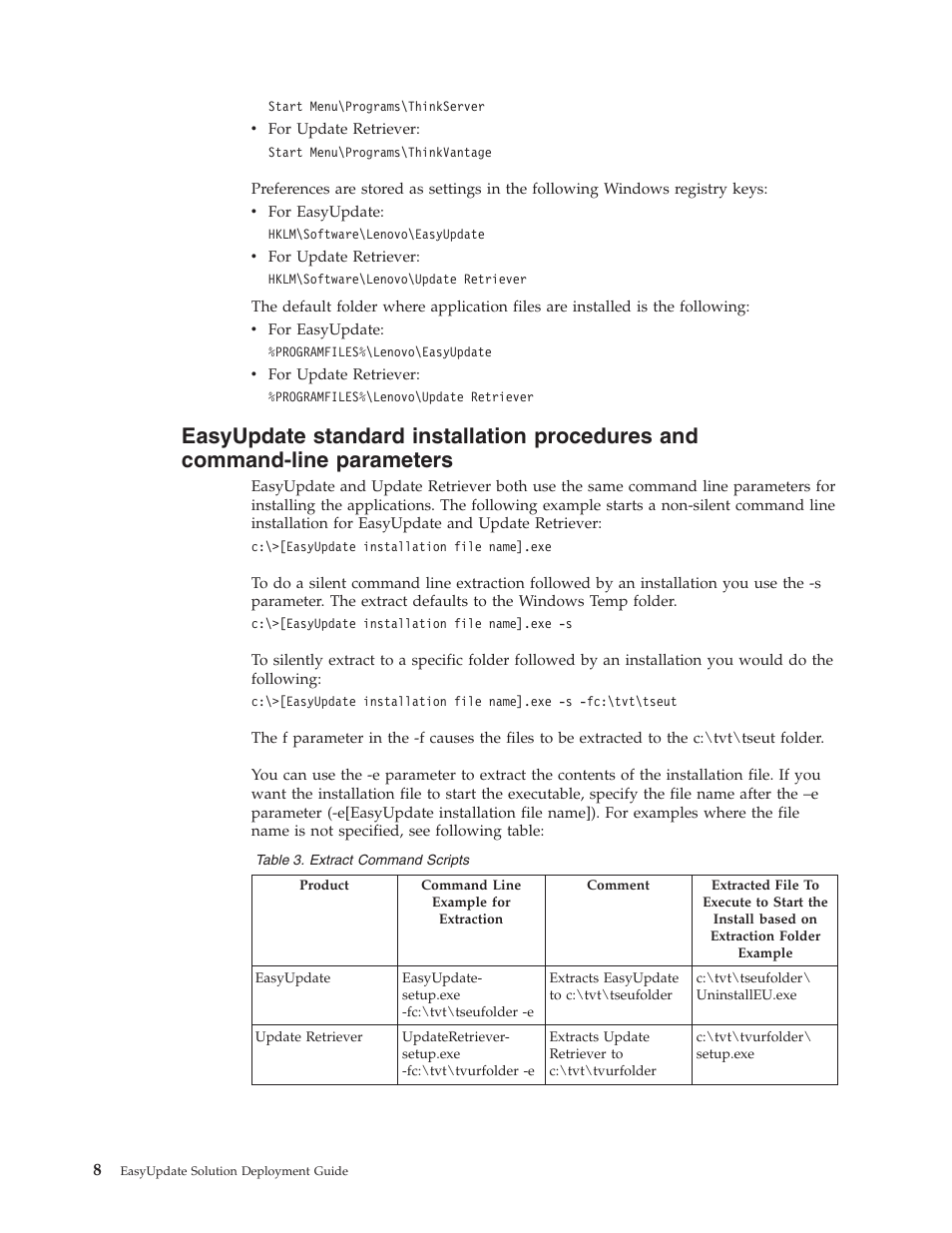 Easyupdate, Standard, Installation | Procedures, Command-line, Parameters | Lenovo ThinkServer RS110 User Manual | Page 14 / 84