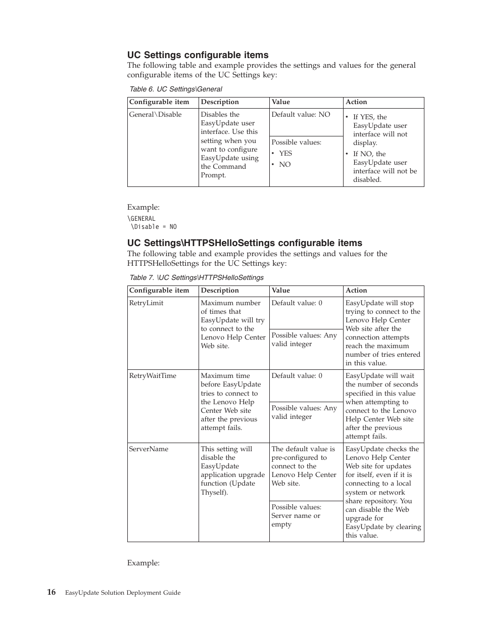 Uc settings configurable items, Uc settings\httpshellosettings configurable items, Settings | Configurable, Items, Settings\httpshellosettings, Httpshellosettings | Lenovo ThinkServer RS110 User Manual | Page 22 / 84