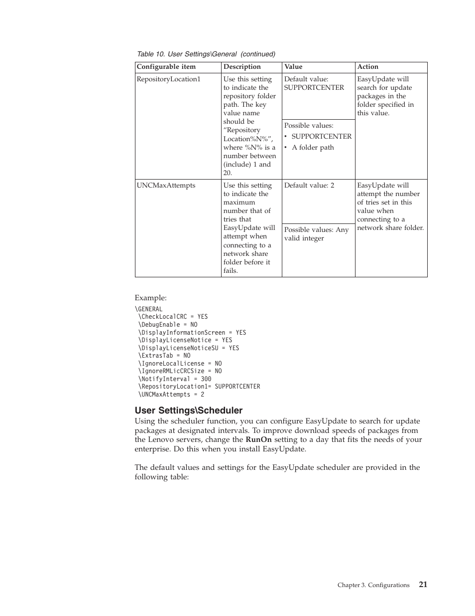 User settings\scheduler, User, Settings\scheduler | Lenovo ThinkServer RS110 User Manual | Page 27 / 84