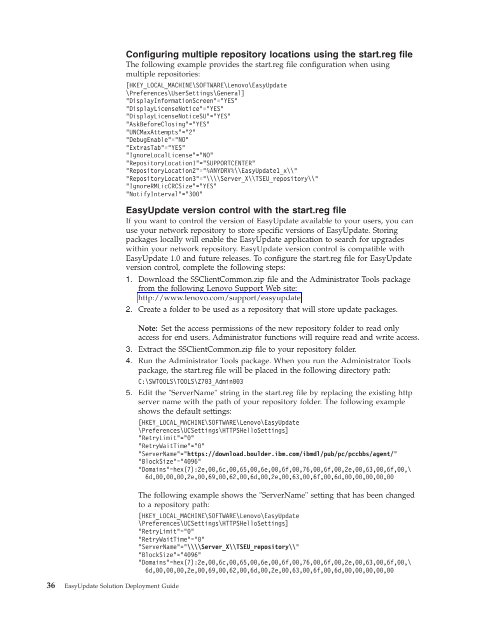 Easyupdate version control with the start.reg file, Configuring, Multiple | Repository, Locations, Using, Start.reg, File, Easyupdate, Version | Lenovo ThinkServer RS110 User Manual | Page 42 / 84