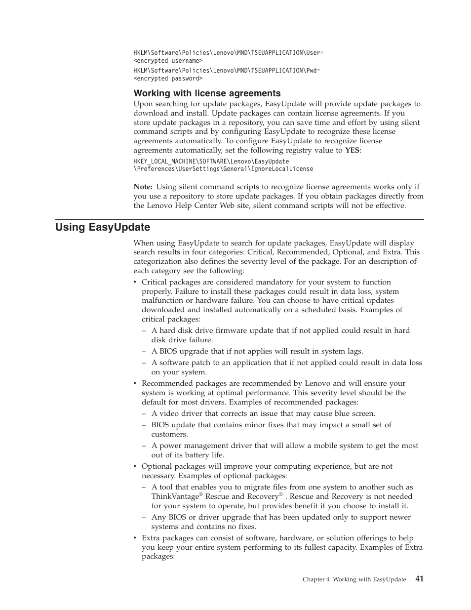 Working with license agreements, Using easyupdate, Using | Easyupdate, Working, With, License, Agreements | Lenovo ThinkServer RS110 User Manual | Page 47 / 84