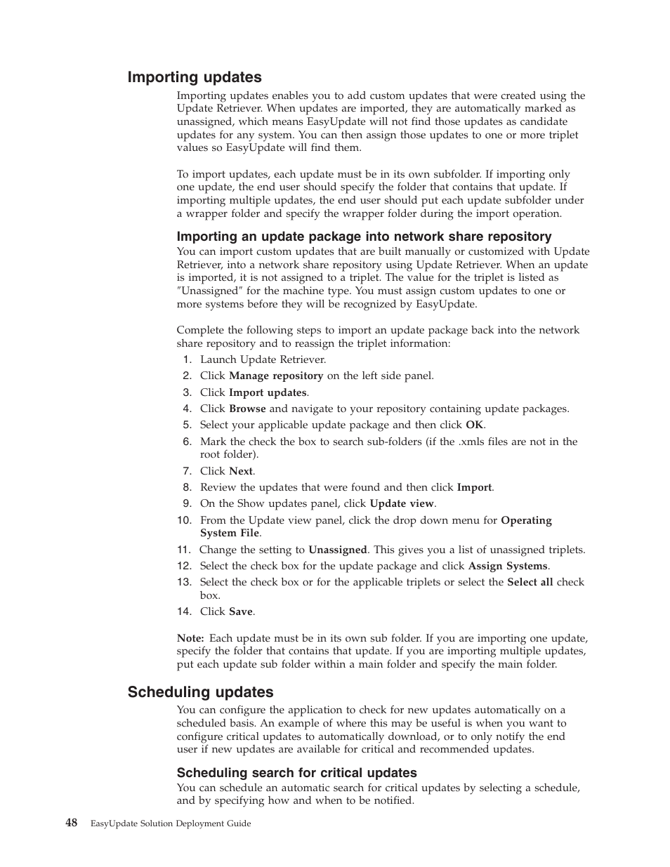 Importing updates, Scheduling updates, Scheduling search for critical updates | Importing, Updates, Scheduling | Lenovo ThinkServer RS110 User Manual | Page 54 / 84