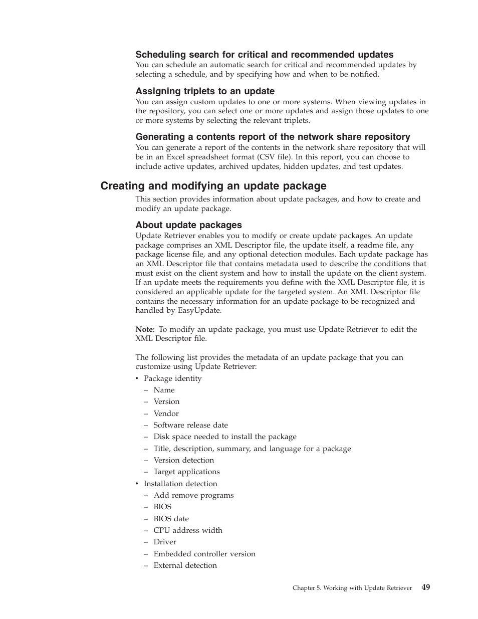 Assigning triplets to an update, Creating and modifying an update package, About update packages | Creating, Modifying, Update, Package | Lenovo ThinkServer RS110 User Manual | Page 55 / 84