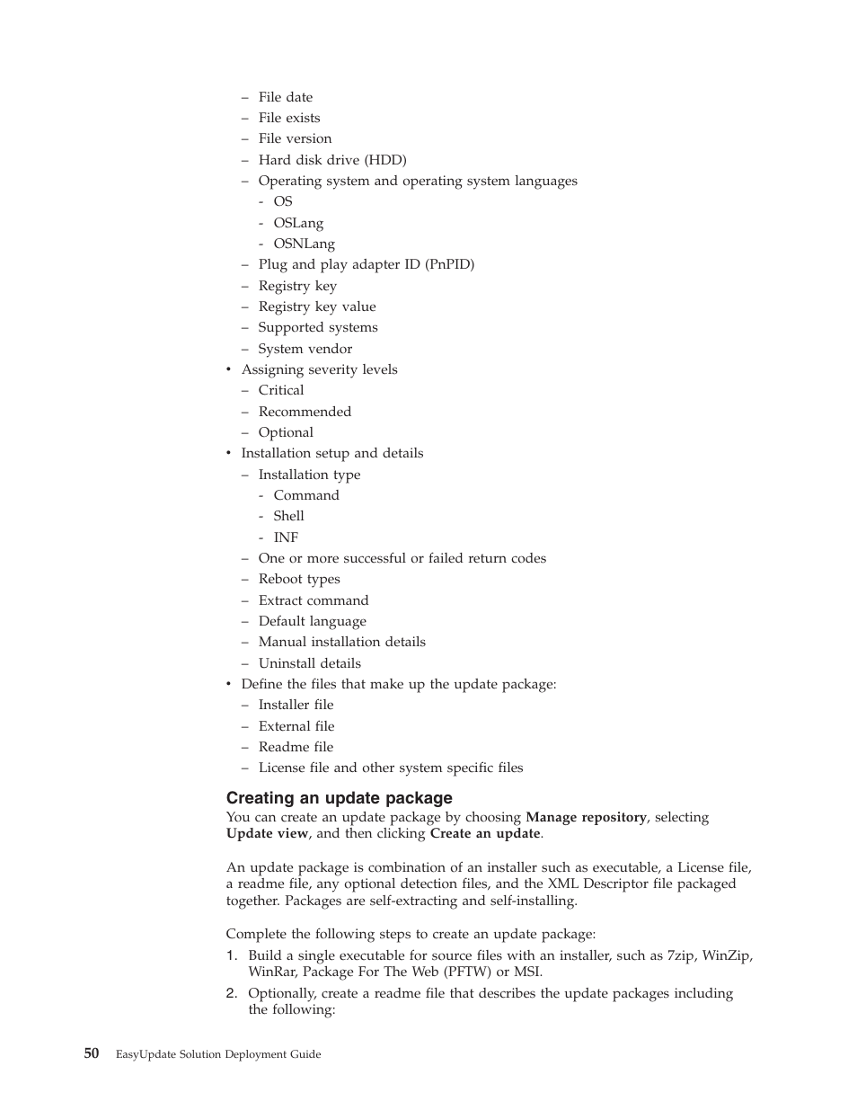 Creating an update package, Creating, Update | Package | Lenovo ThinkServer RS110 User Manual | Page 56 / 84