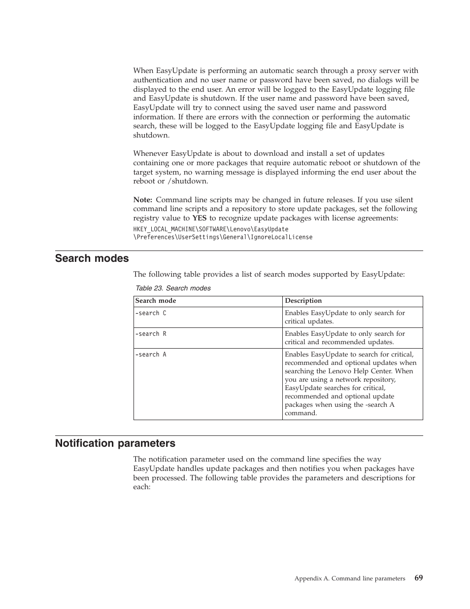 Search modes, Notification parameters, Search | Modes, Notification, Parameters | Lenovo ThinkServer RS110 User Manual | Page 75 / 84