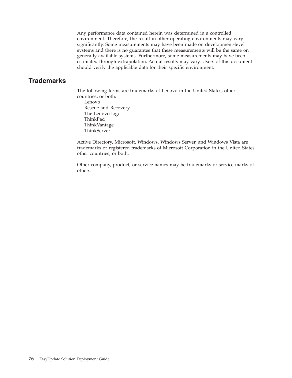 Trademarks | Lenovo ThinkServer RS110 User Manual | Page 82 / 84