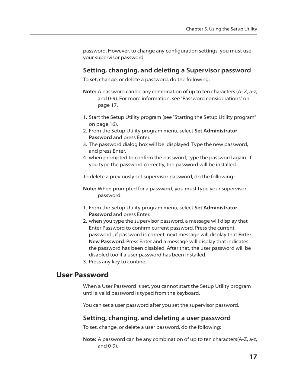 User password | Lenovo 3000 H305 Desktop User Manual | Page 19 / 56