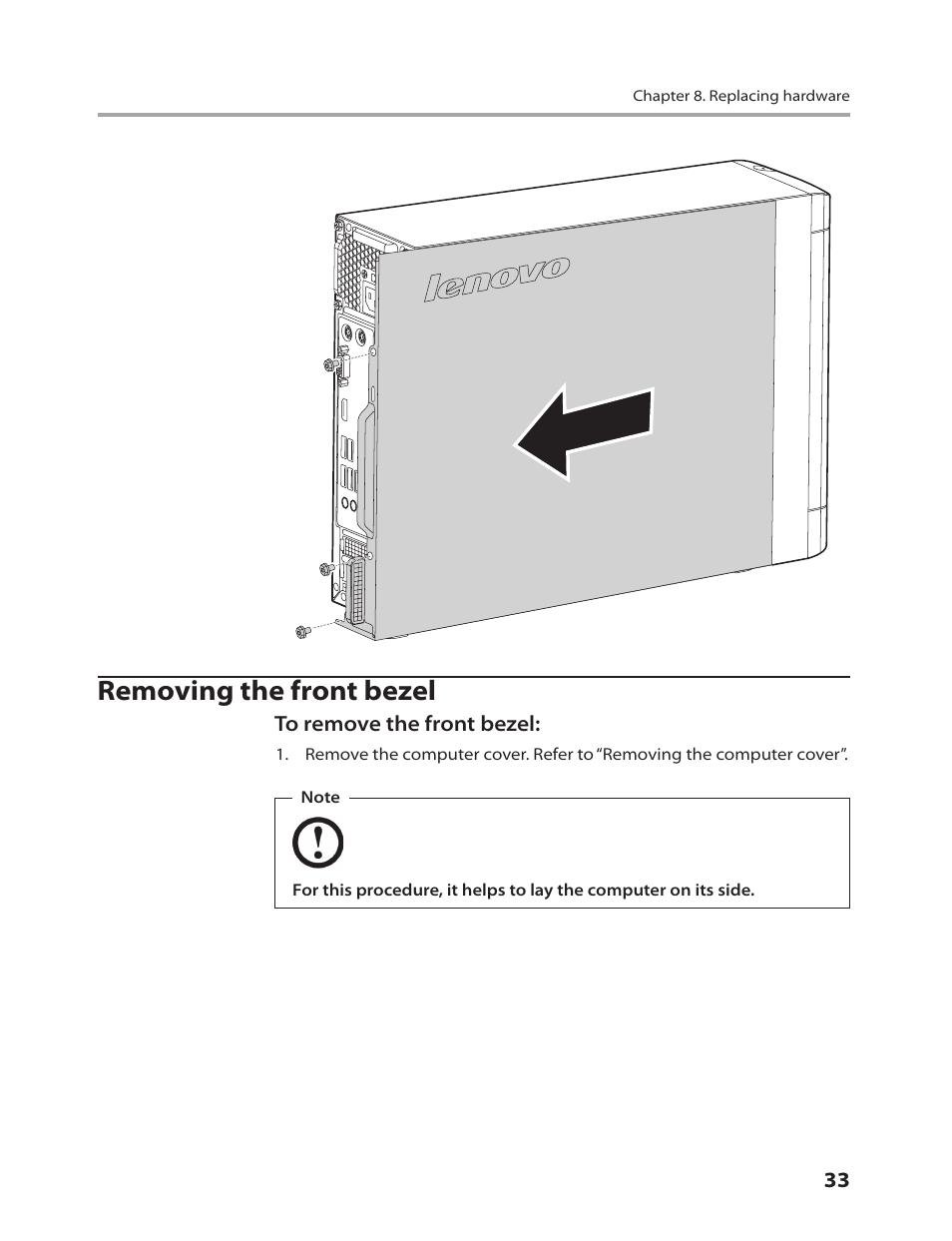 Removing the front bezel | Lenovo 3000 H305 Desktop User Manual | Page 35 / 56