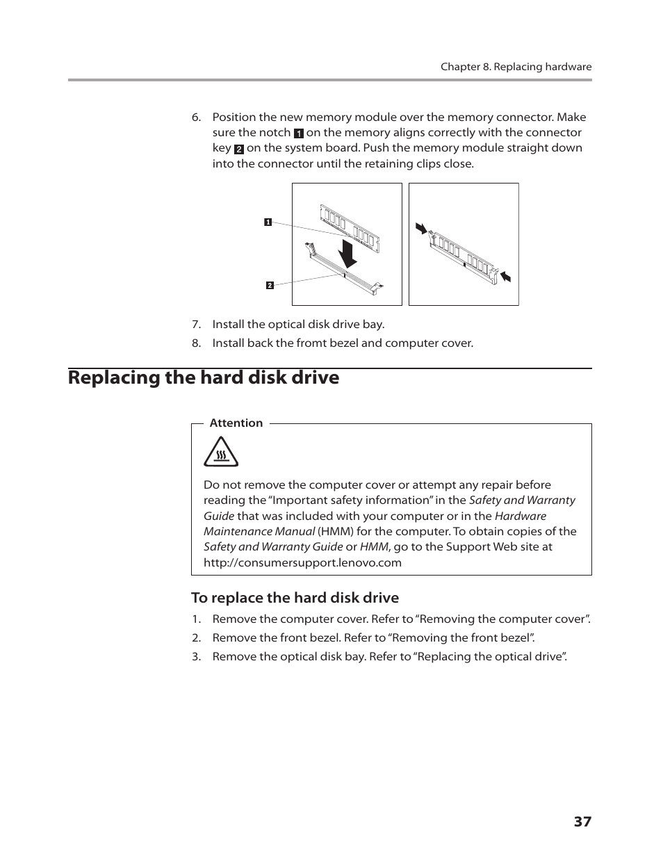 Replacing the hard disk drive | Lenovo 3000 H305 Desktop User Manual | Page 39 / 56