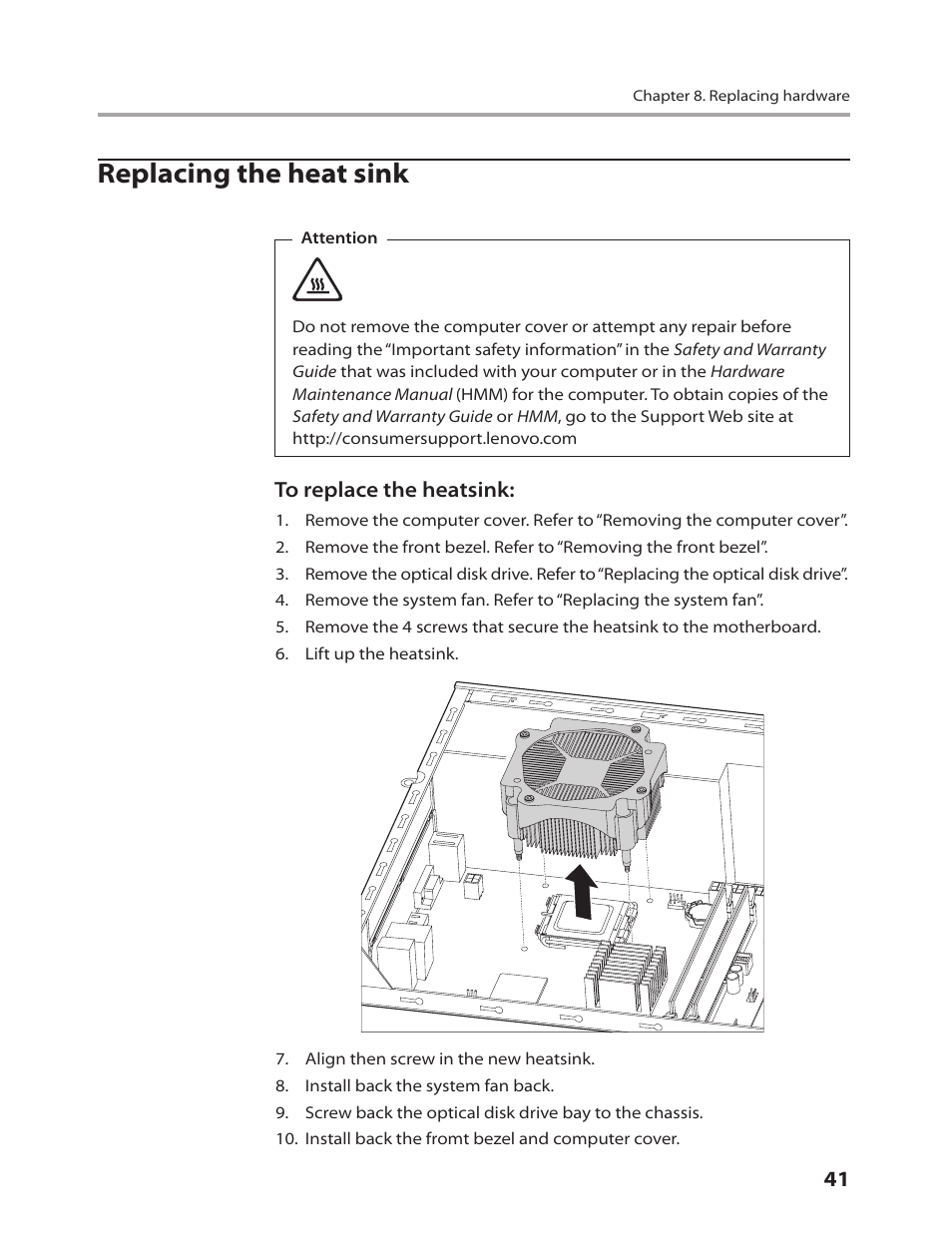 Replacing the heat sink | Lenovo 3000 H305 Desktop User Manual | Page 43 / 56