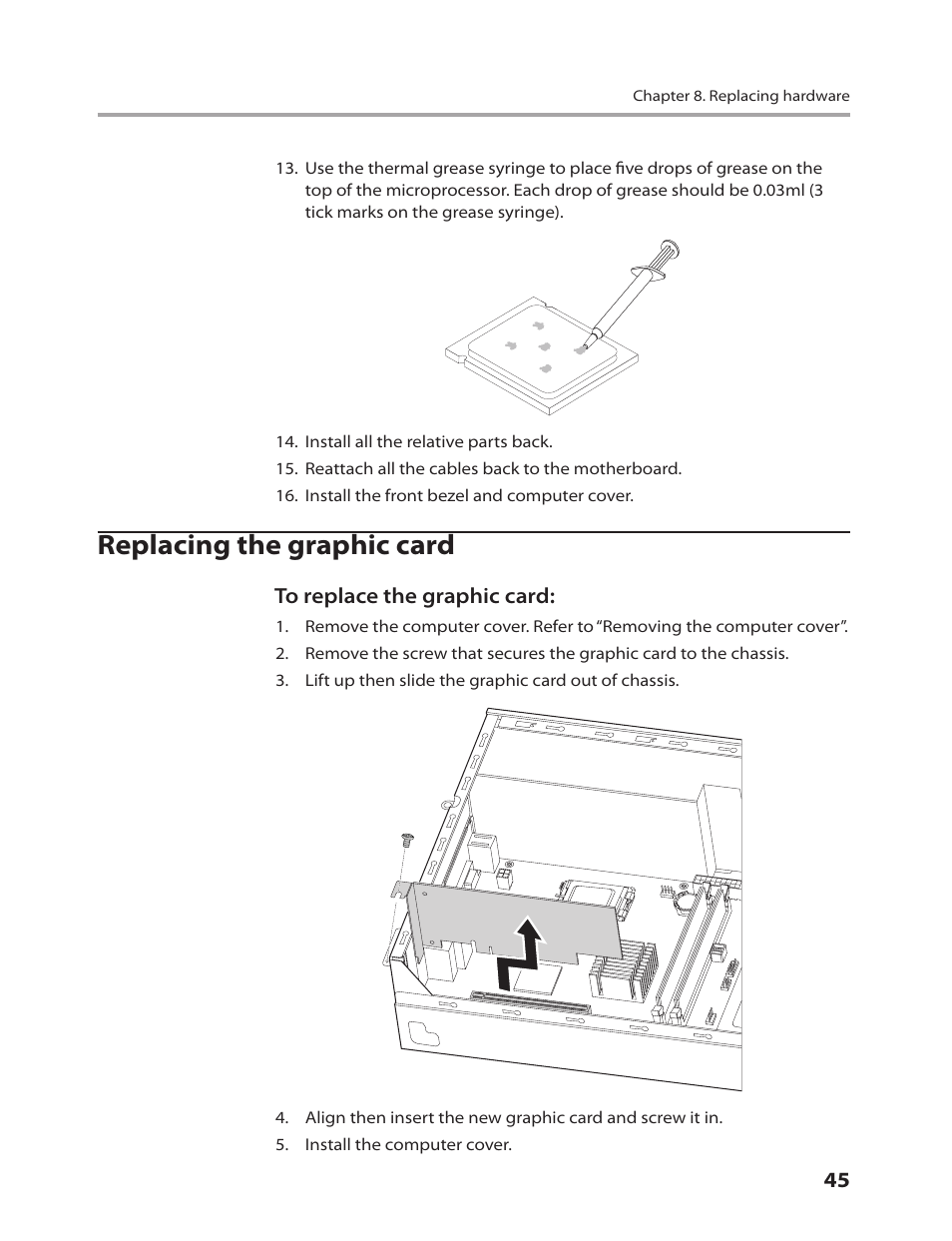 Replacing the graphic card | Lenovo 3000 H305 Desktop User Manual | Page 47 / 56