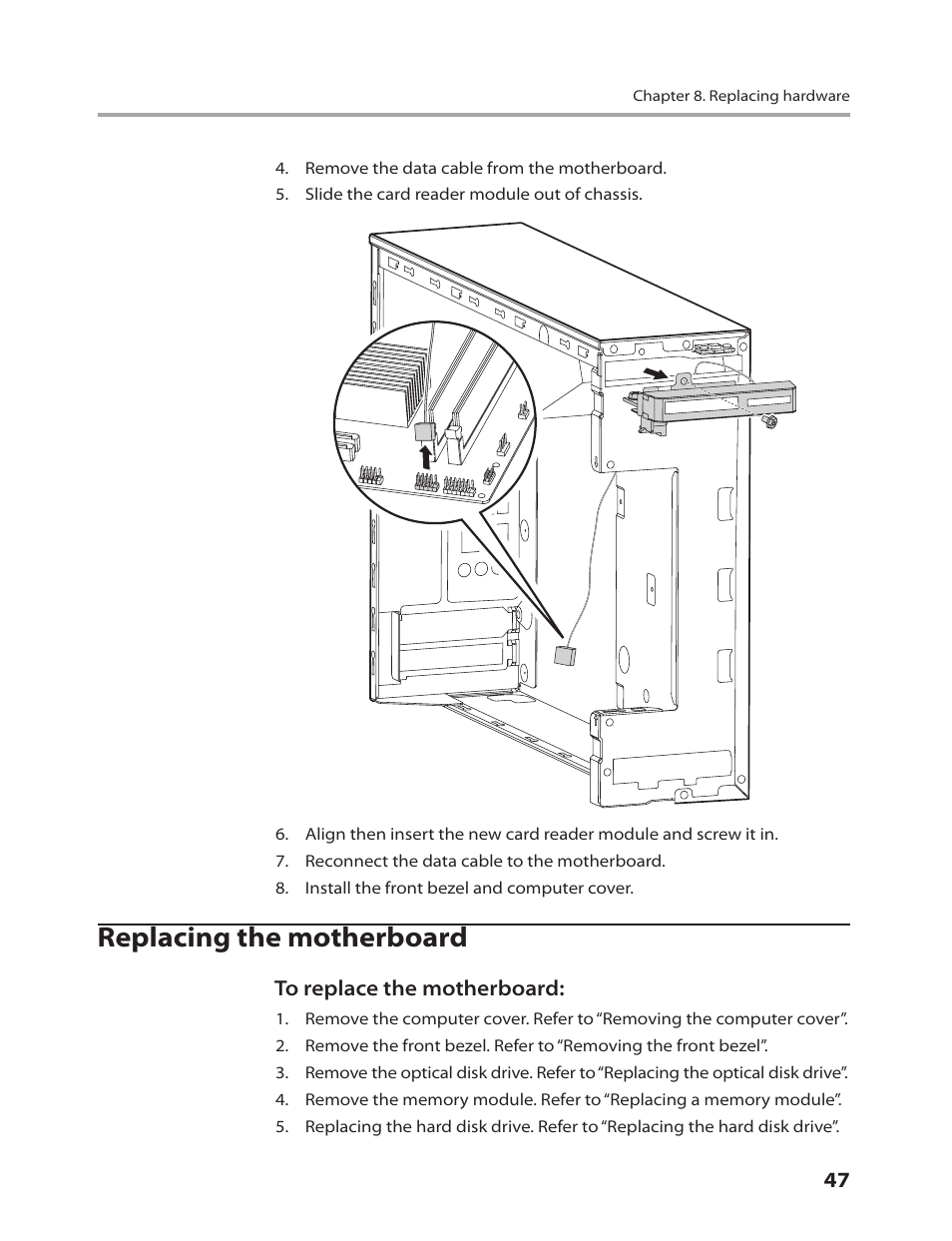 Replacing the motherboard | Lenovo 3000 H305 Desktop User Manual | Page 49 / 56