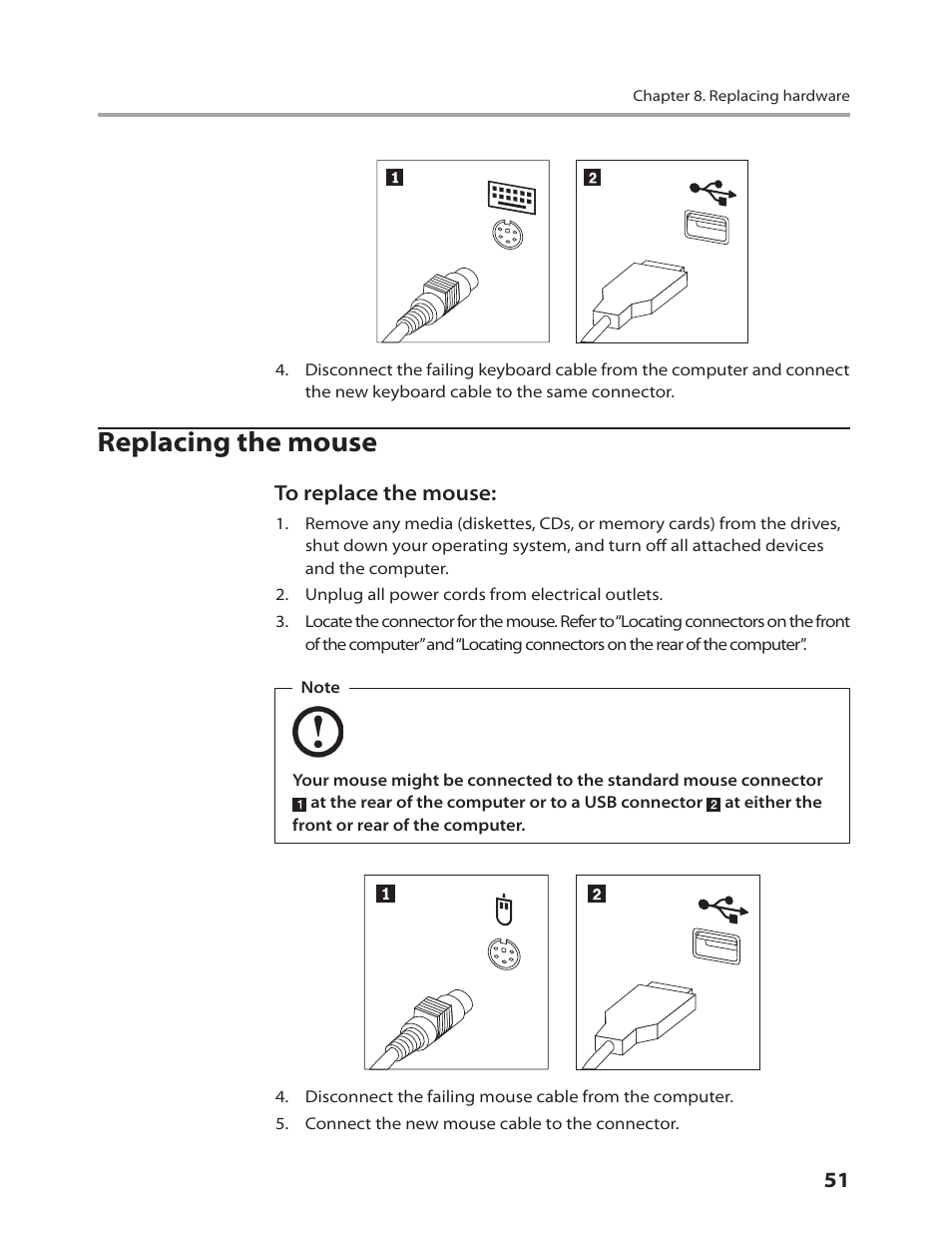 Replacing the mouse | Lenovo 3000 H305 Desktop User Manual | Page 53 / 56