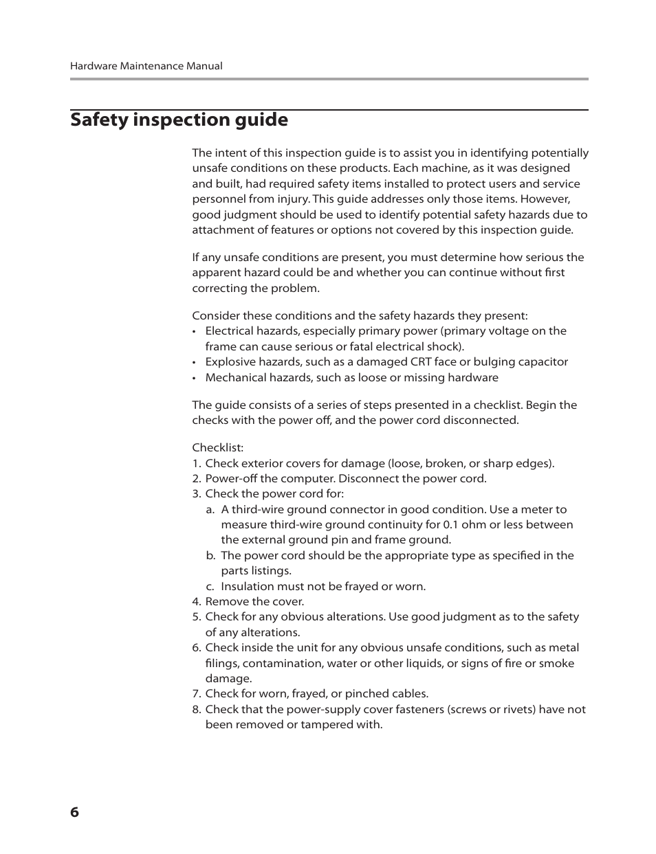 Safety inspection guide | Lenovo 3000 H305 Desktop User Manual | Page 8 / 56