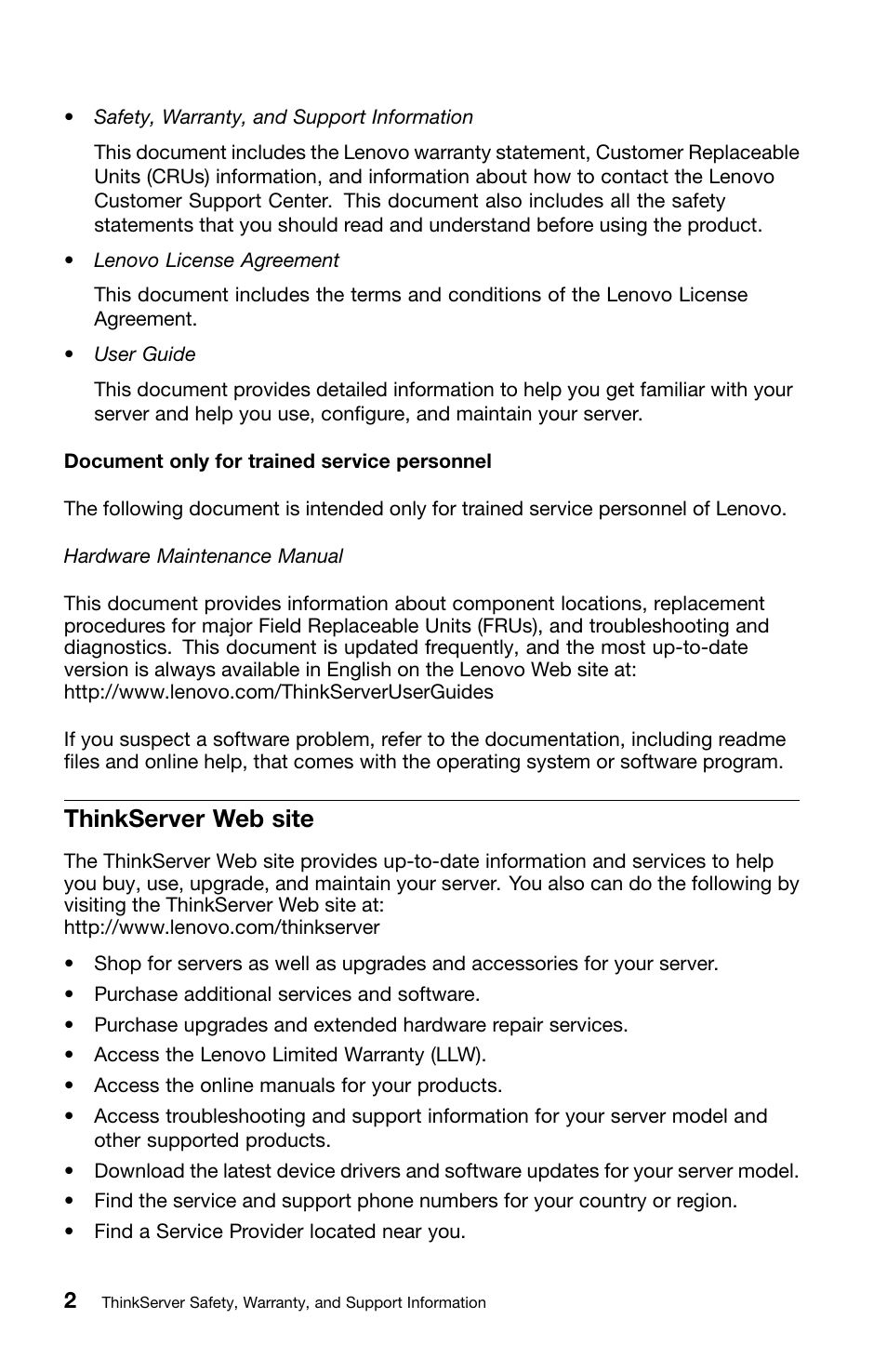 Thinkserver web site | Lenovo ThinkServer TS140 User Manual | Page 18 / 46