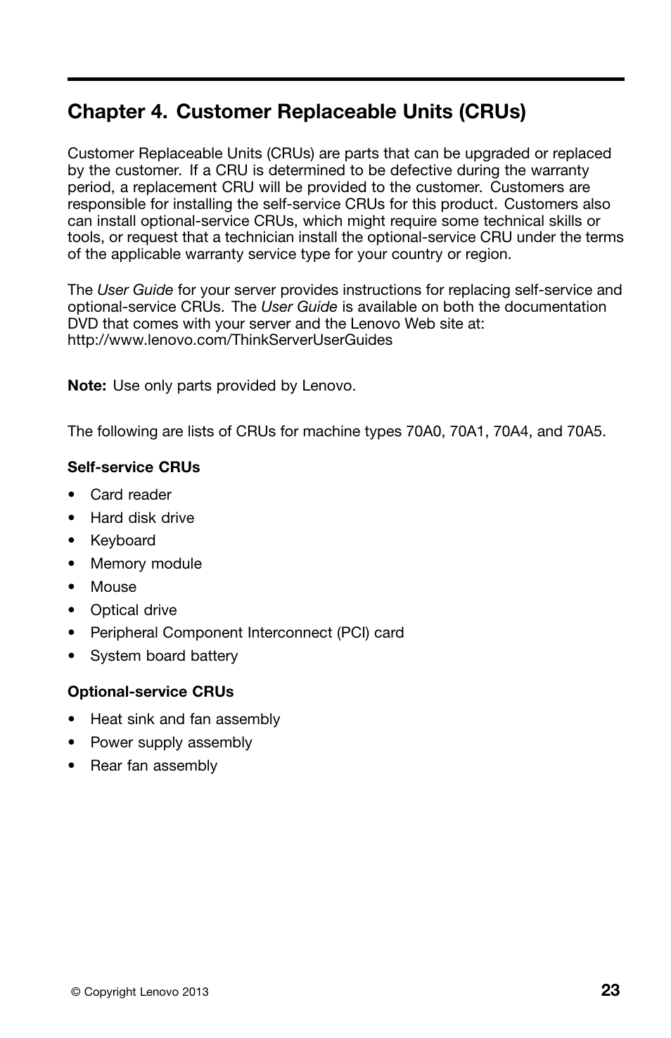 Chapter 4. customer replaceable units (crus) | Lenovo ThinkServer TS140 User Manual | Page 39 / 46