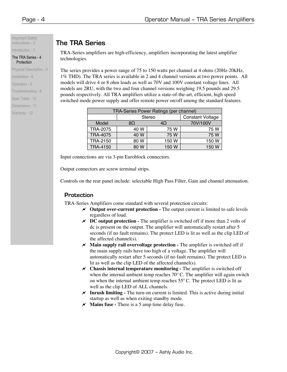 The tra series | Ashly TRA-4150 User Manual | Page 4 / 12