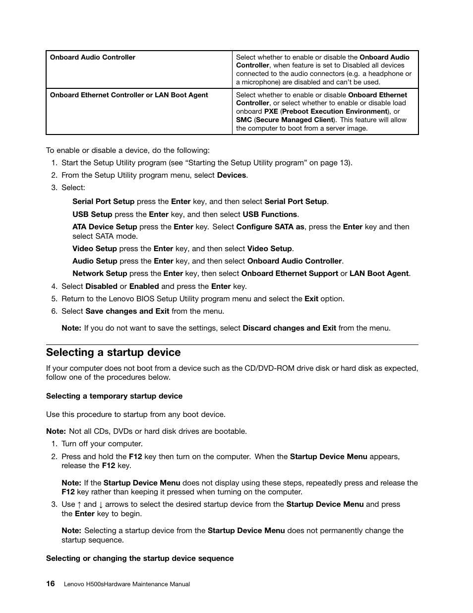 Selecting a startup device | Lenovo H500s Desktop User Manual | Page 22 / 51