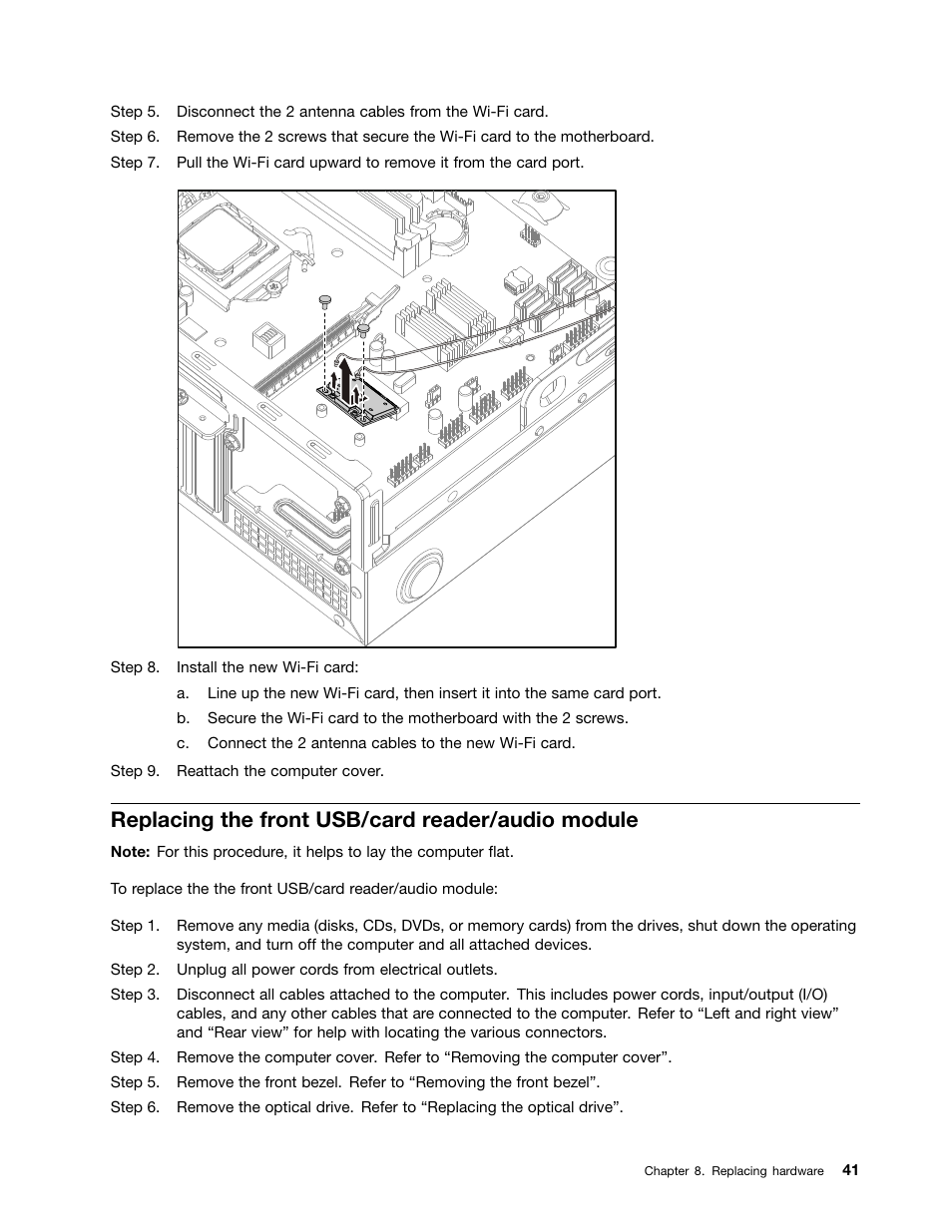 Replacing the front usb/card reader/audio module | Lenovo H500s Desktop User Manual | Page 47 / 51