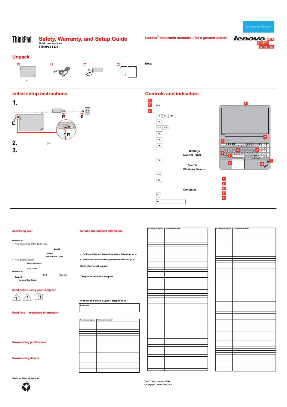 Lenovo ThinkPad S531 User Manual | 2 pages