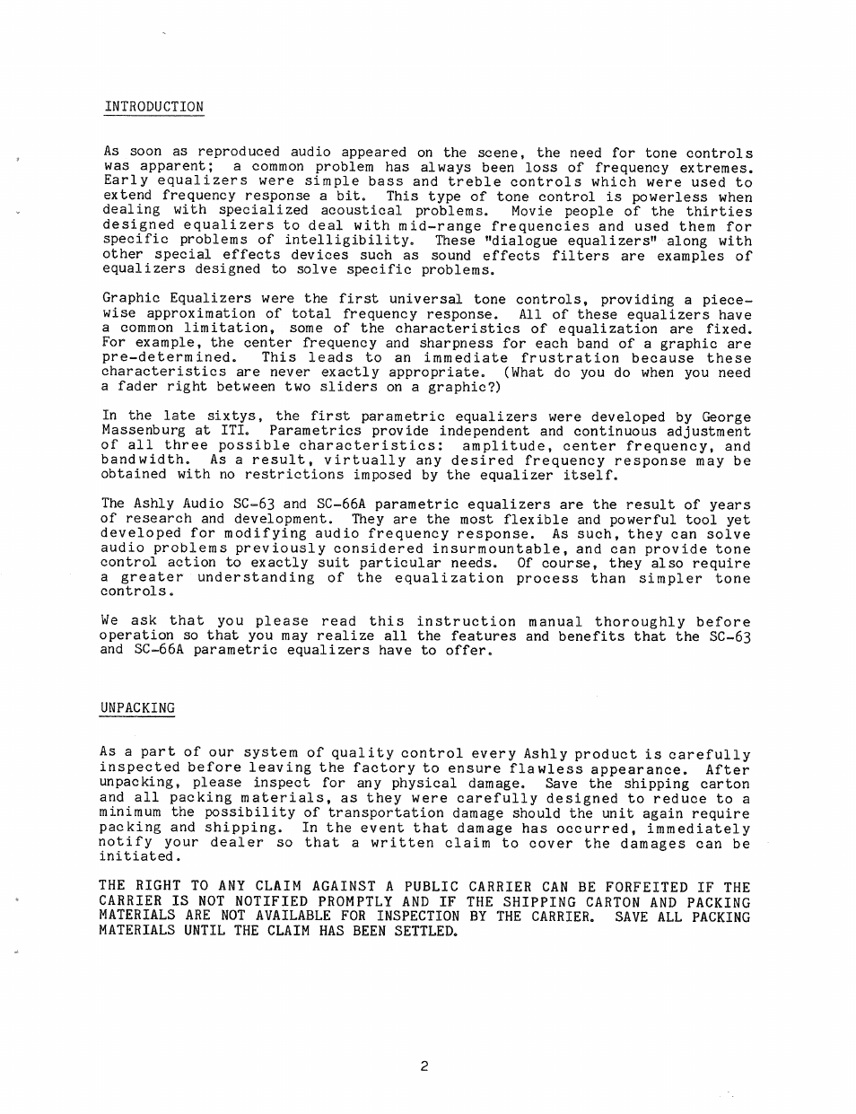 Ashly Parametric Equalizers SC-63 User Manual | Page 4 / 22