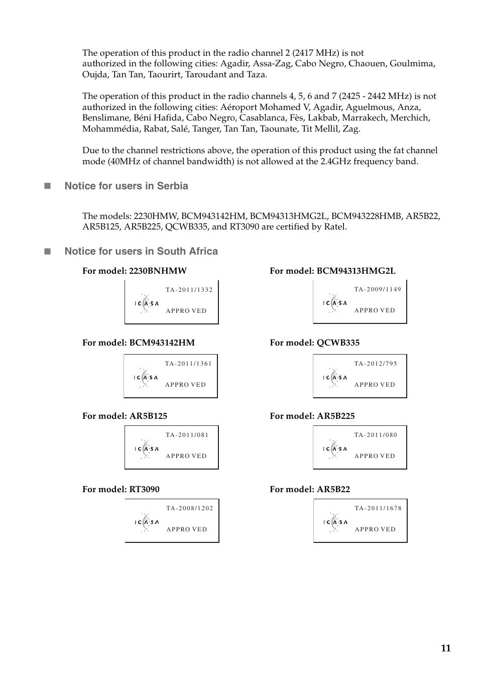 Notice for users in serbia, Notice for users in south africa | Lenovo IdeaPad S415 Notebook User Manual | Page 11 / 18