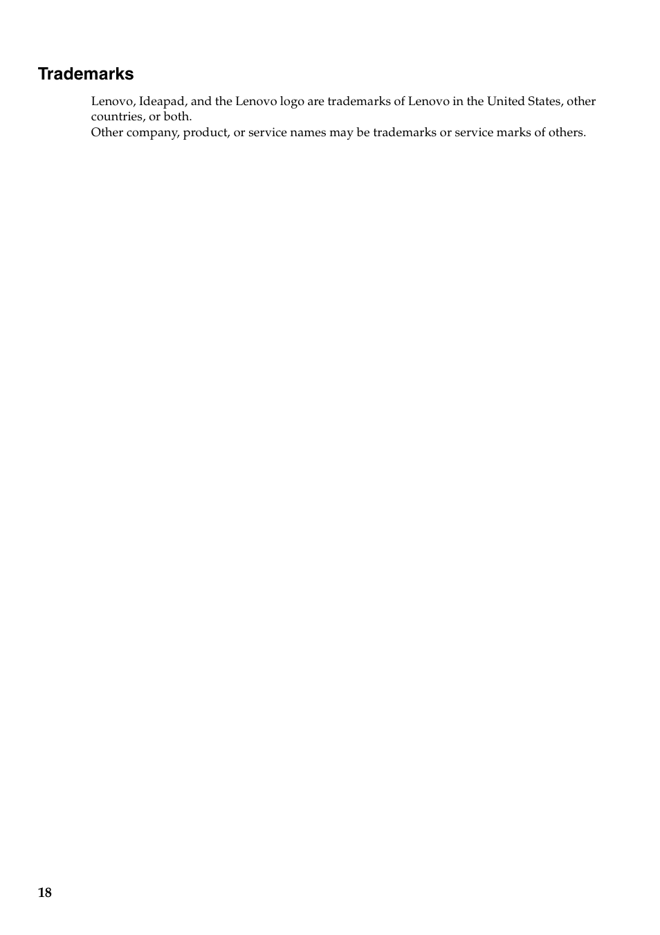 Trademarks | Lenovo IdeaPad S415 Notebook User Manual | Page 18 / 18
