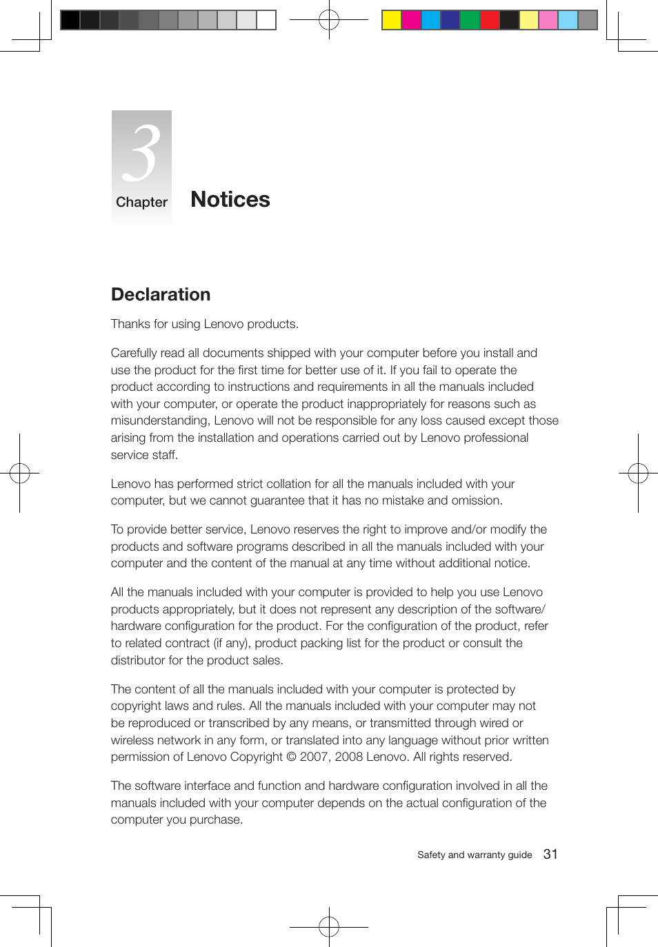 Notices, Declaration | Lenovo 3000 H310 Desktop User Manual | Page 36 / 47