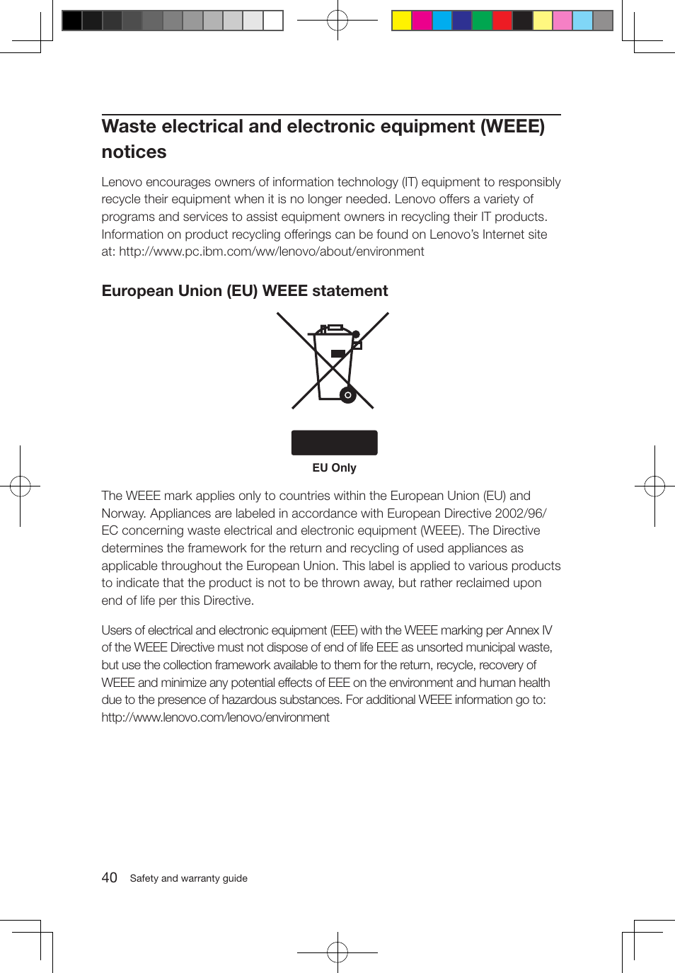 European union (eu) weee statement | Lenovo 3000 H310 Desktop User Manual | Page 45 / 47