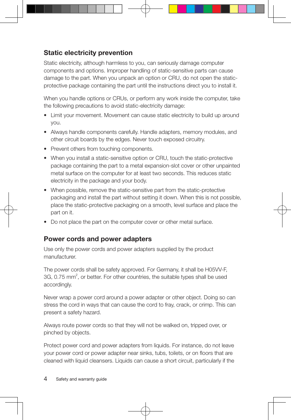 Static electricity prevention, Power cords and power adapters | Lenovo 3000 H310 Desktop User Manual | Page 9 / 47