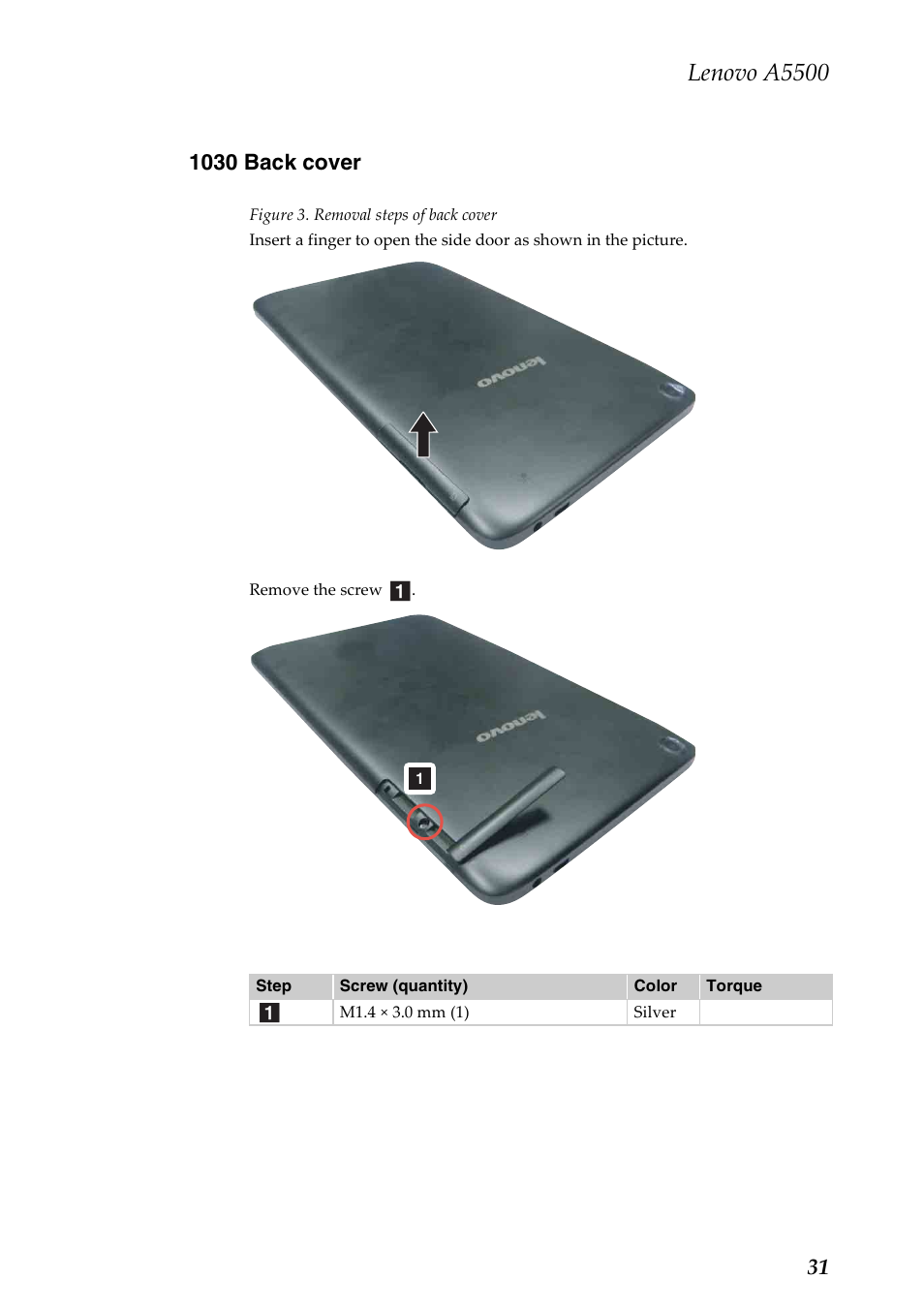 1030 back cover, Lenovo a5500 | Lenovo A8-50 Tablet User Manual | Page 35 / 54