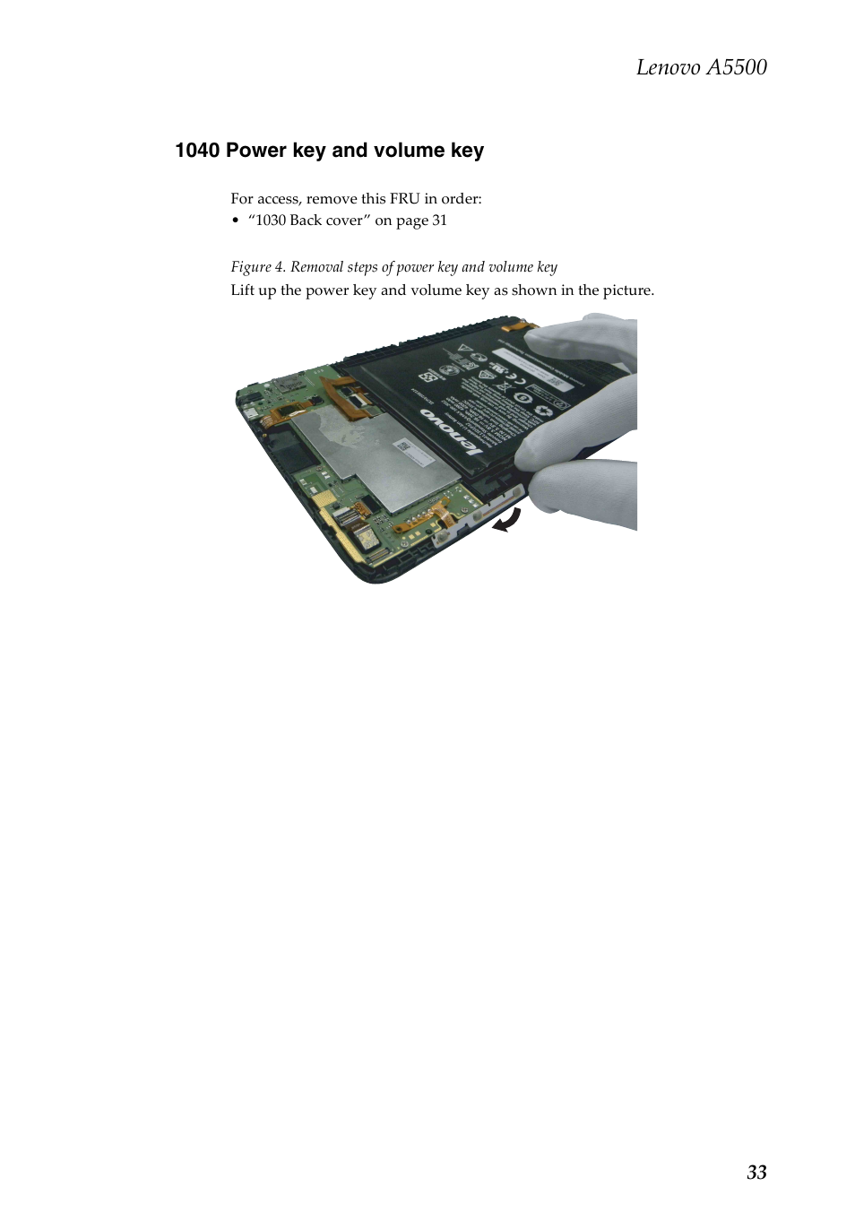 1040 power key and volume key, Lenovo a5500 | Lenovo A8-50 Tablet User Manual | Page 37 / 54