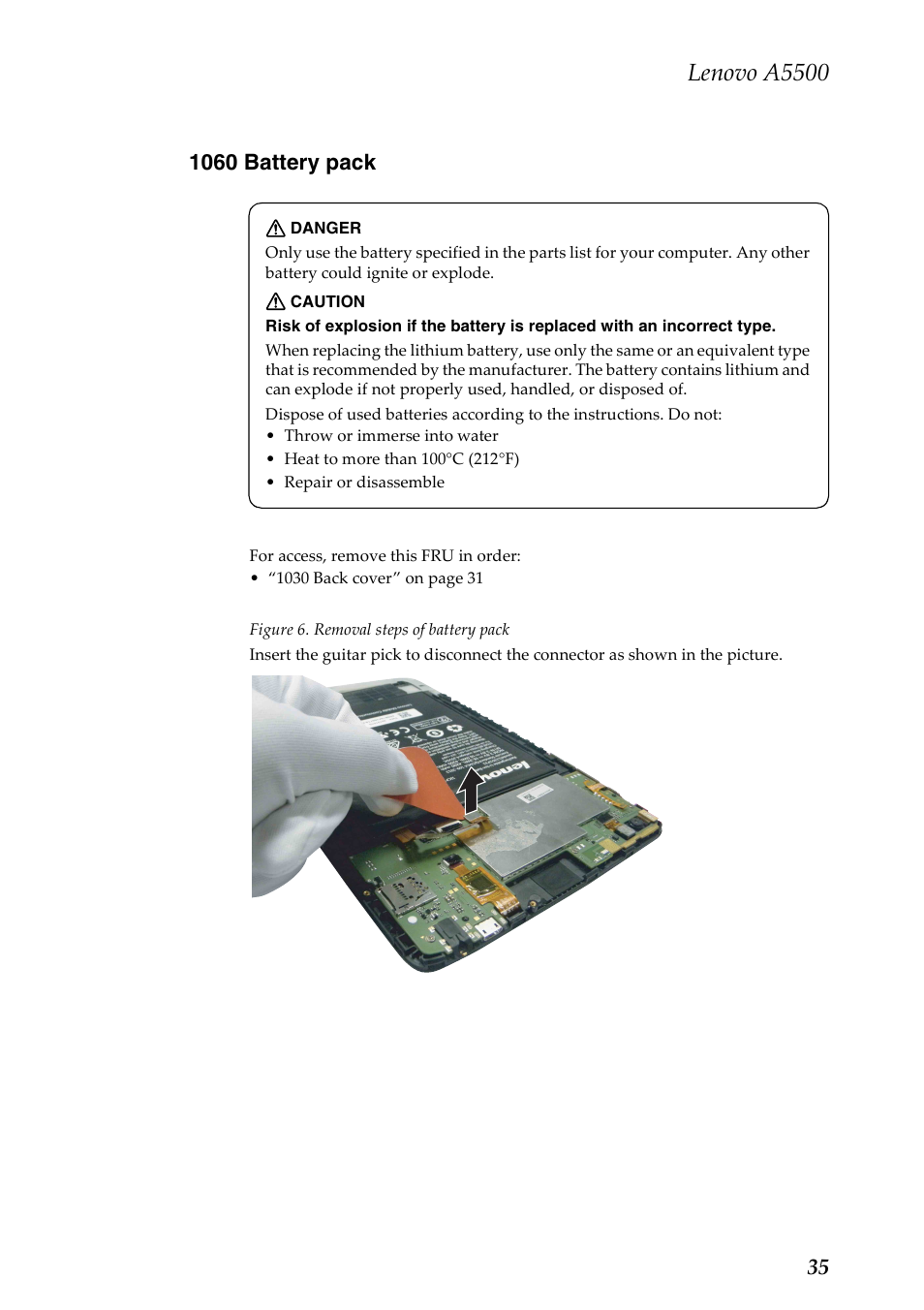 1060 battery pack, Lenovo a5500 | Lenovo A8-50 Tablet User Manual | Page 39 / 54